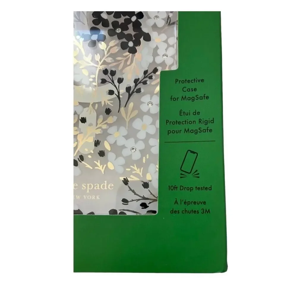 New Kate Spade iPhone 14 Pro Max Black Gold White Phone Case